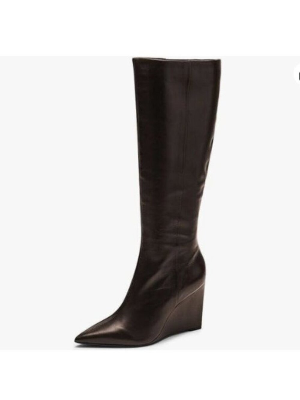 miss left Women Wide Calf Knee High Boots Closed Pointed Toe Wedge High Heel Sid